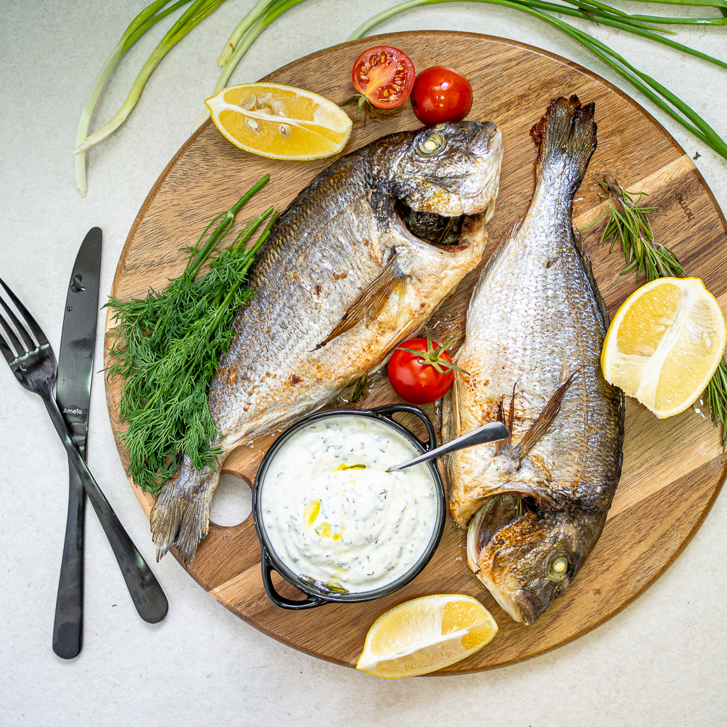 Baked Sea Bream with Olive Oil, Lemon, and Herbs