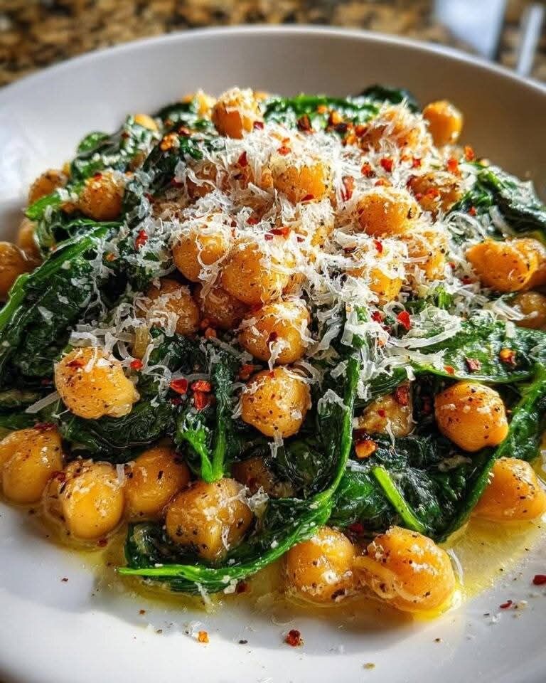 Crispy Chickpea and Spinach Salad
