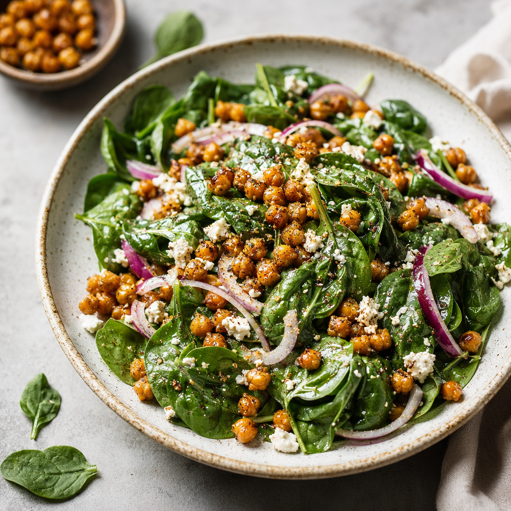 Crispy Chickpea and Spinach Salad