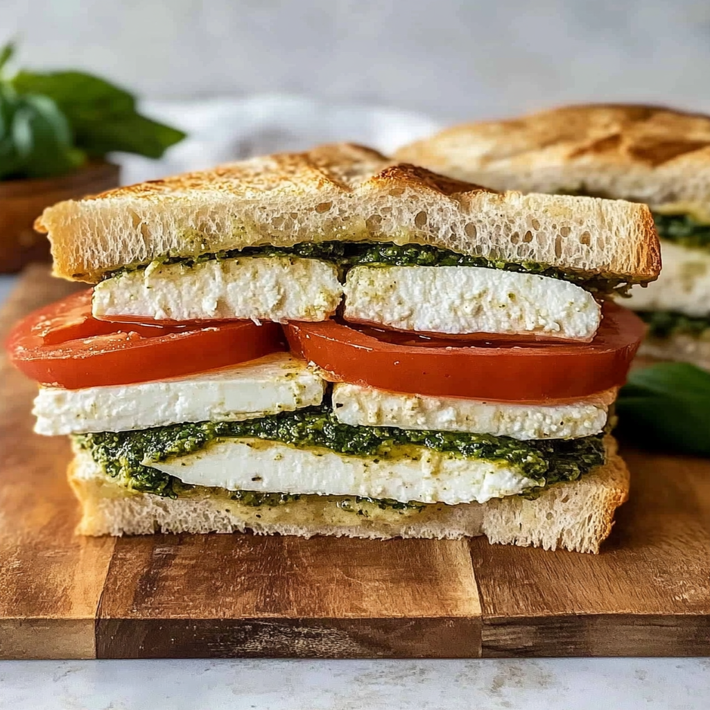 Caprese Avocado Sandwich with Basil Pesto Spread