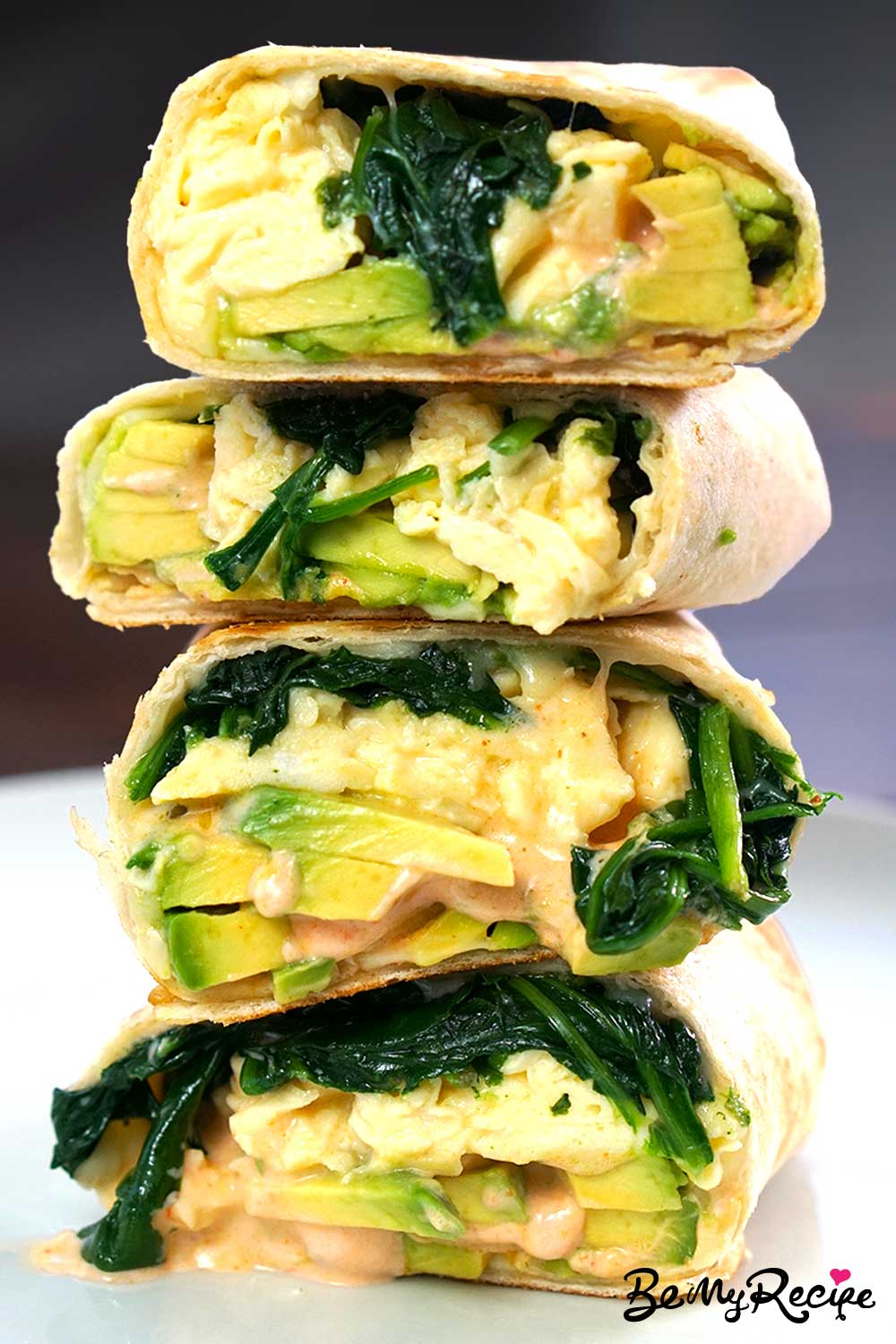 Egg White and Spinach Breakfast Wrap with Avocado