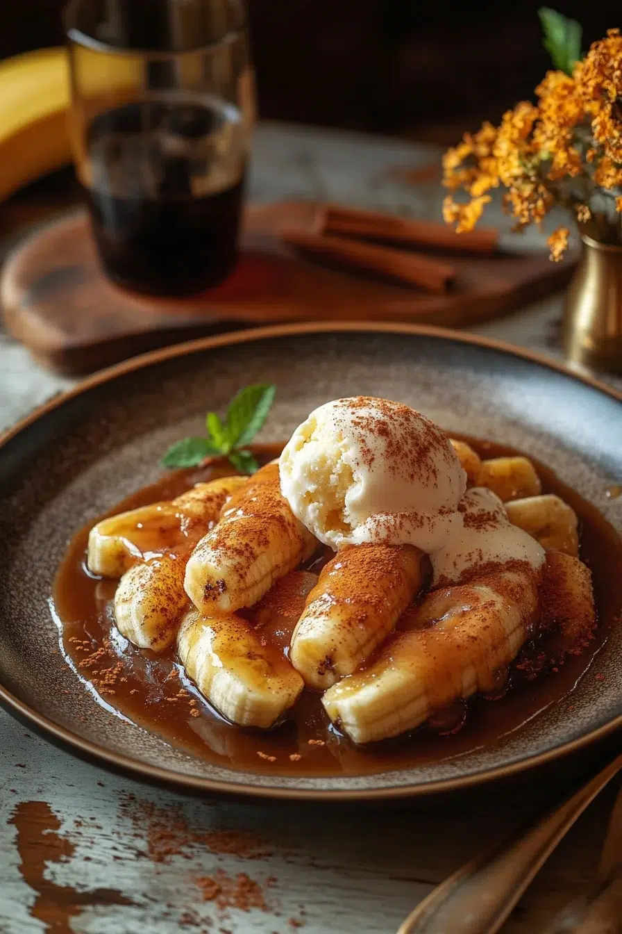 Rum-Glazed Banana Foster with Vanilla Ice Cream