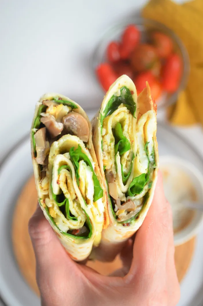 Sautéed Mushroom and Spinach Breakfast Wrap