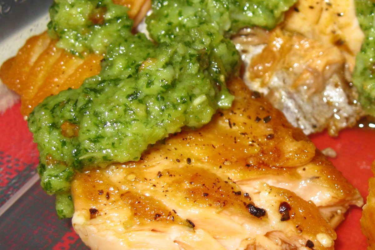 Pan-Seared Salmon with CoQ10 Boosting Spinach Pesto
