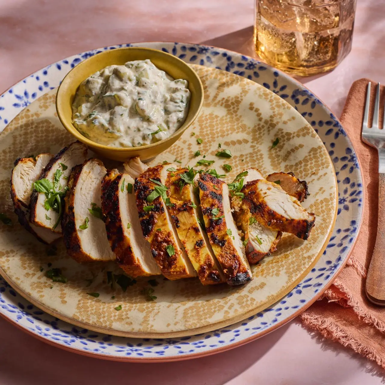 Grilled Tandoori Chicken with Cooling Cucumber Raita