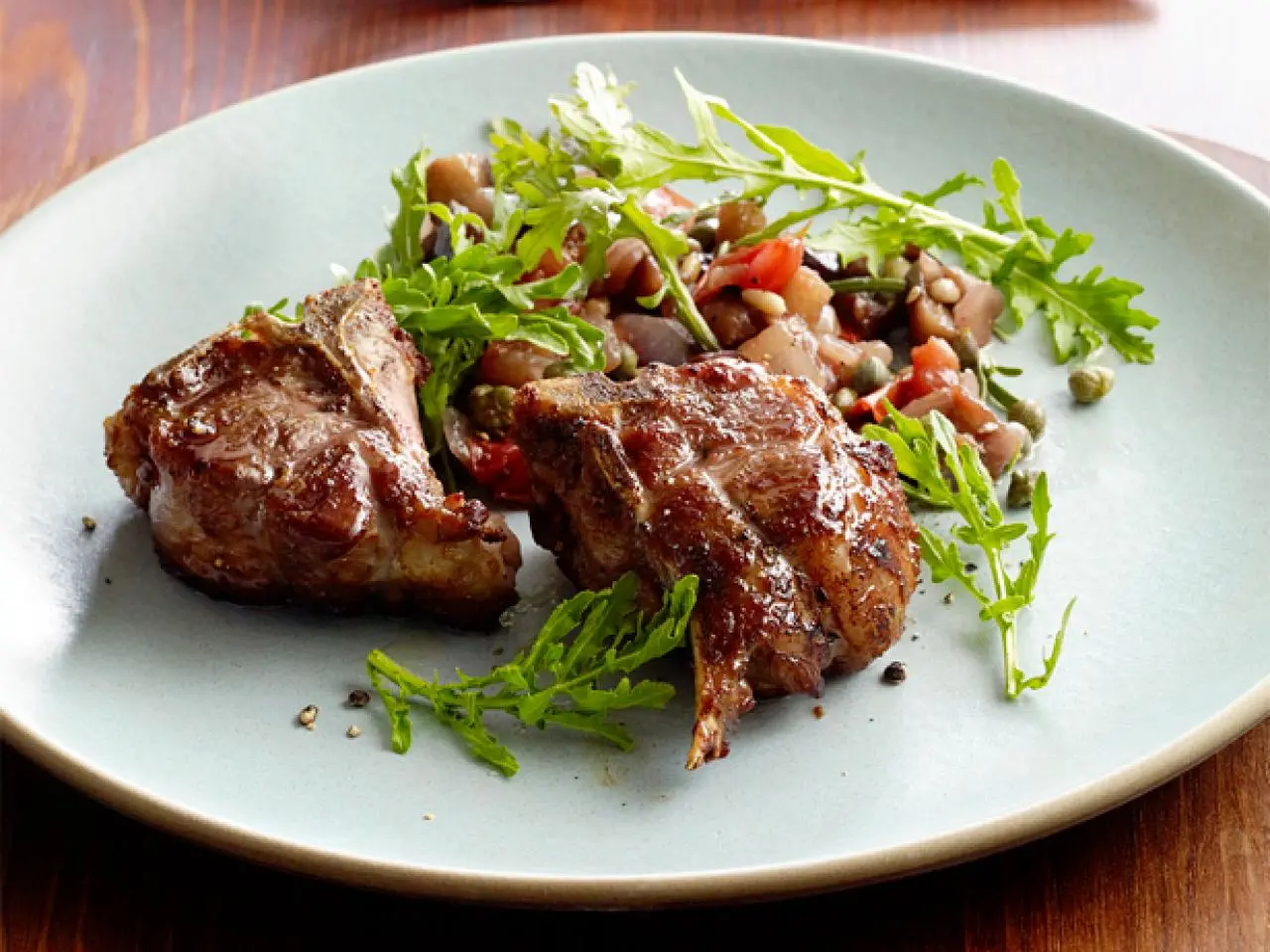 Baked Herb-Infused Lamb Chops with Charred Eggplant