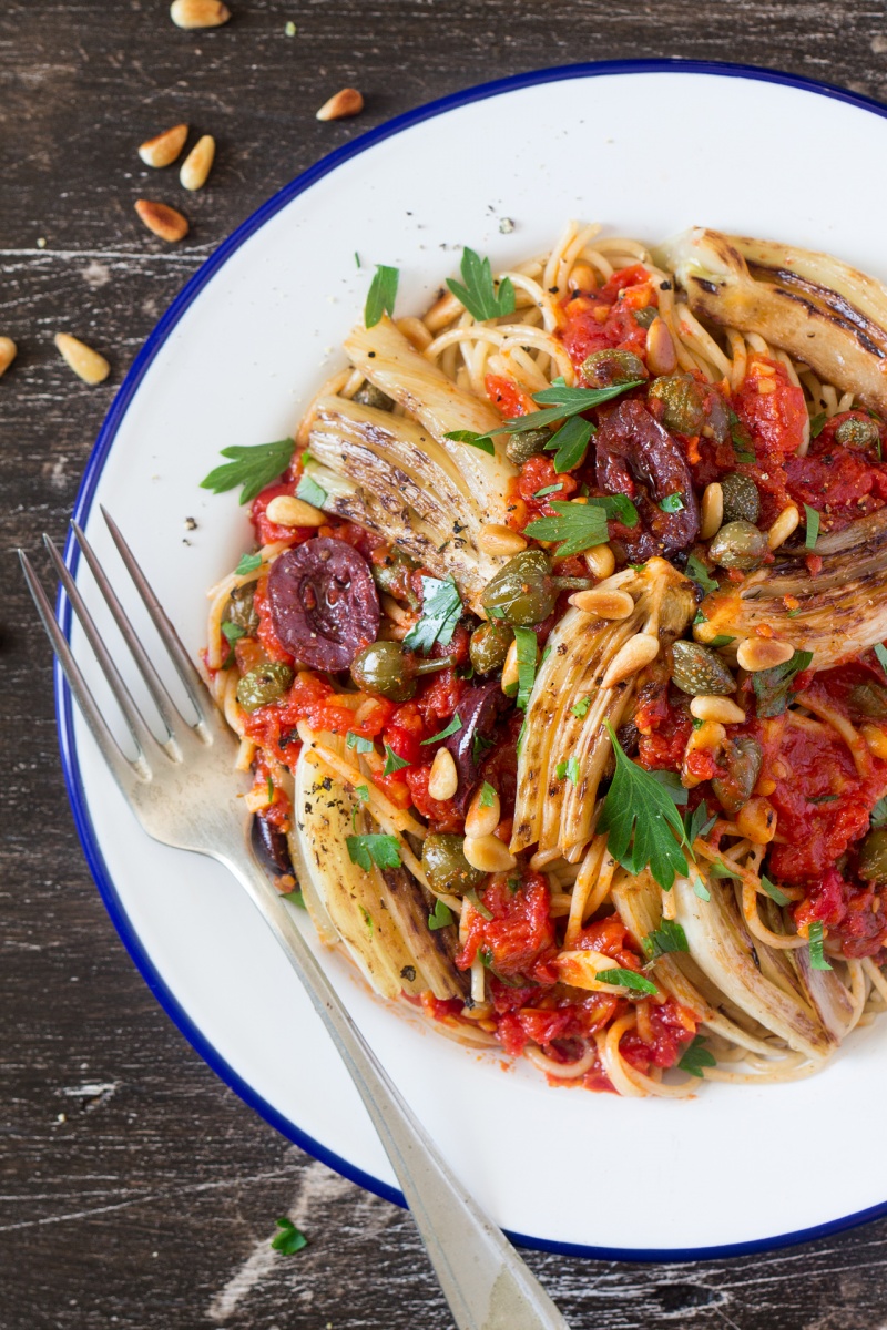 Mediterranean Fennel and Chickpea Pasta with Tahini Sauce
