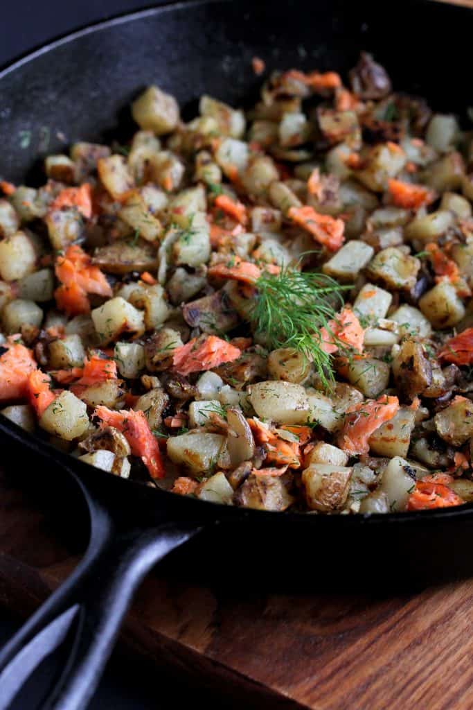 Half-Egg Breakfast Hash with Smoked Salmon