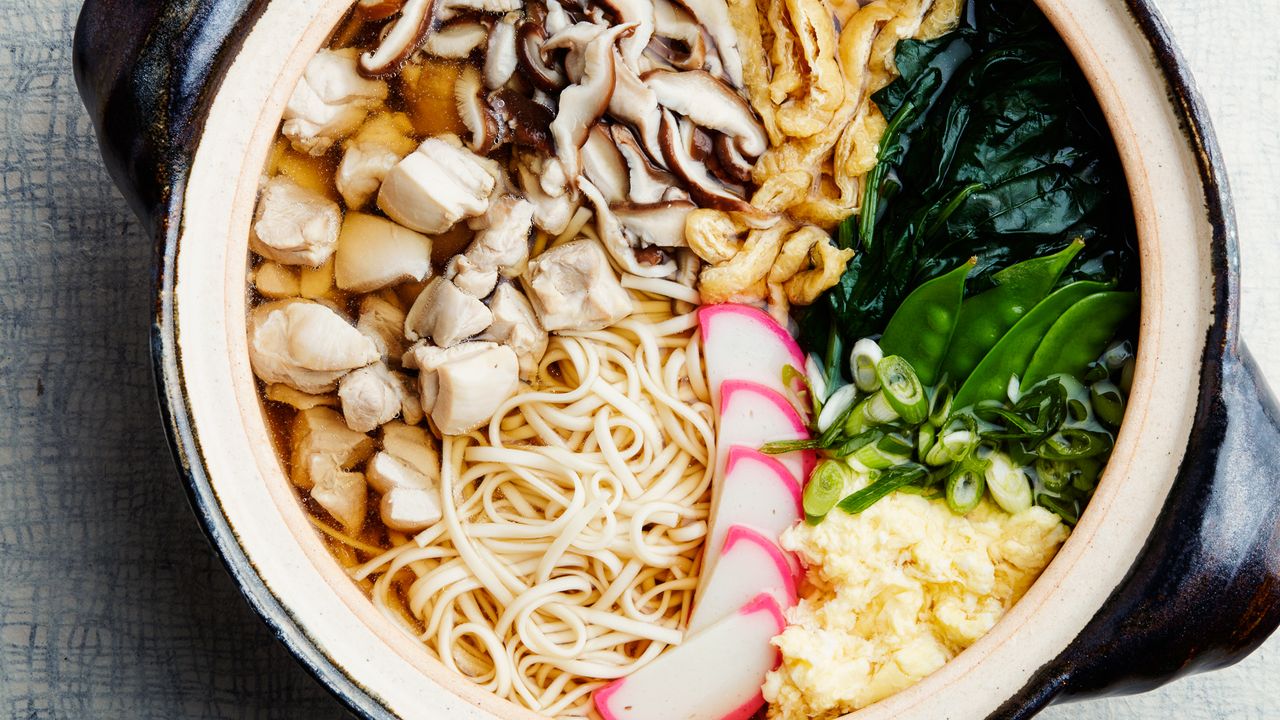 Tempura Udon with Shiitake Mushrooms and Spinach