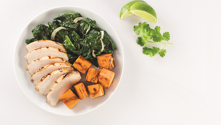 Sautéed Chicken with Roasted Sweet Potato and Spinach