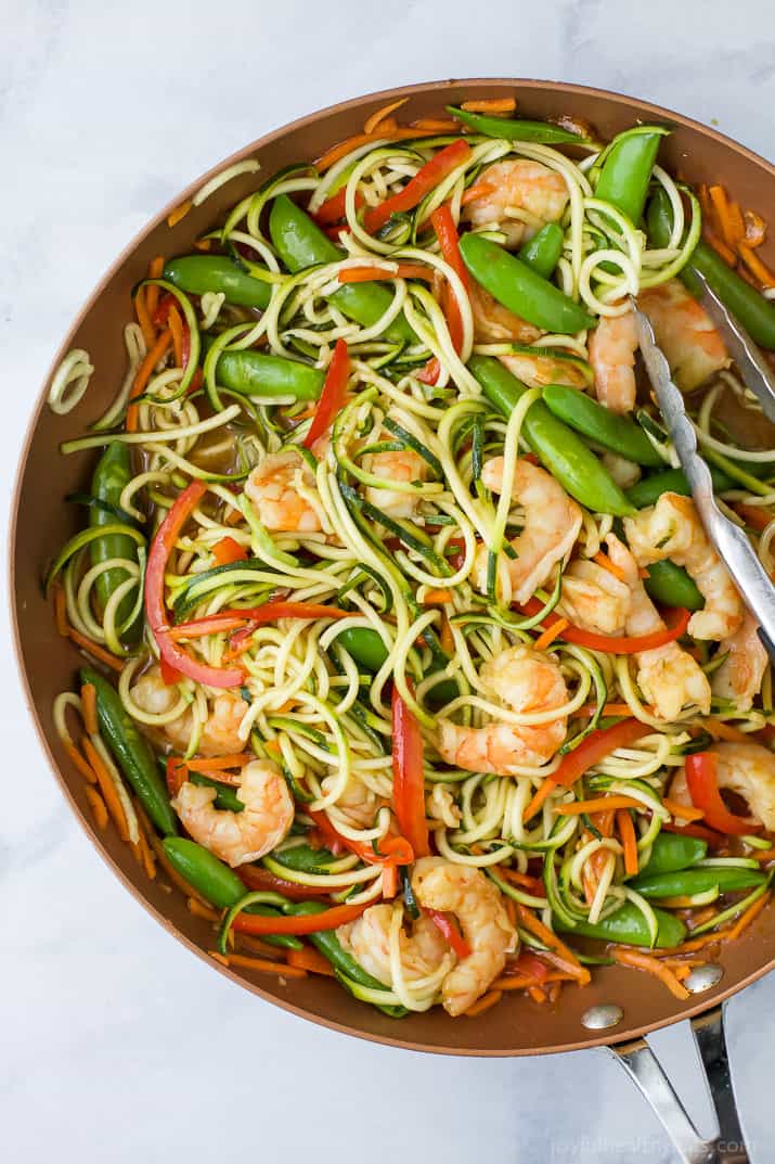 Spiced Shrimp Stir-Fry with Zucchini Noodles and Bell Peppers