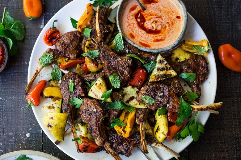 Grilled Harissa-Spiced Lamb Chops with Mint Yogurt Sauce
