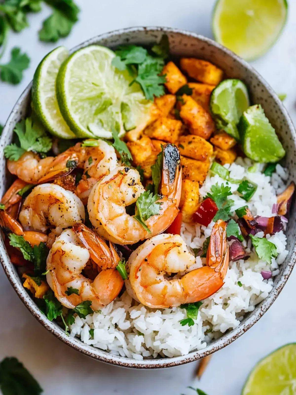 Seared Shrimp and Pineapple Rice Bowl with Cilantro-Lime Dressing