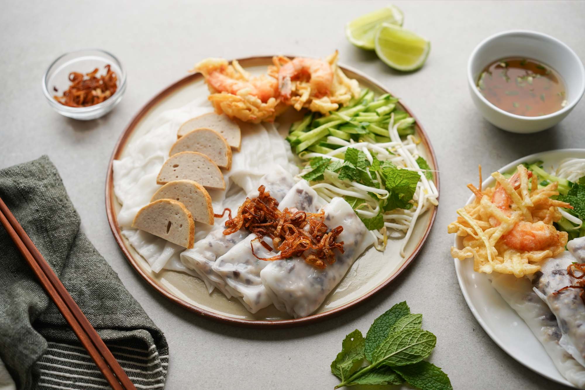 Steamed Vietnamese Rice Rolls (Bánh Cuốn) with Pork and Mushrooms