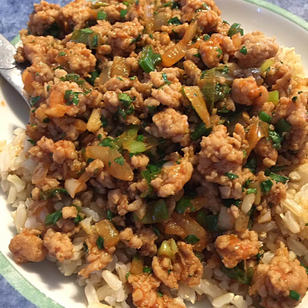 Savory Korean Steamed Rice with Minced Pork and Scallions