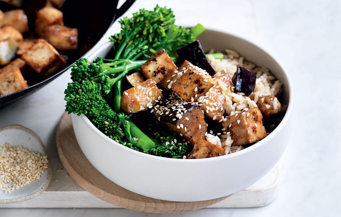 Stir-Fried Tofu with Miso-Glazed Eggplant and Ginger