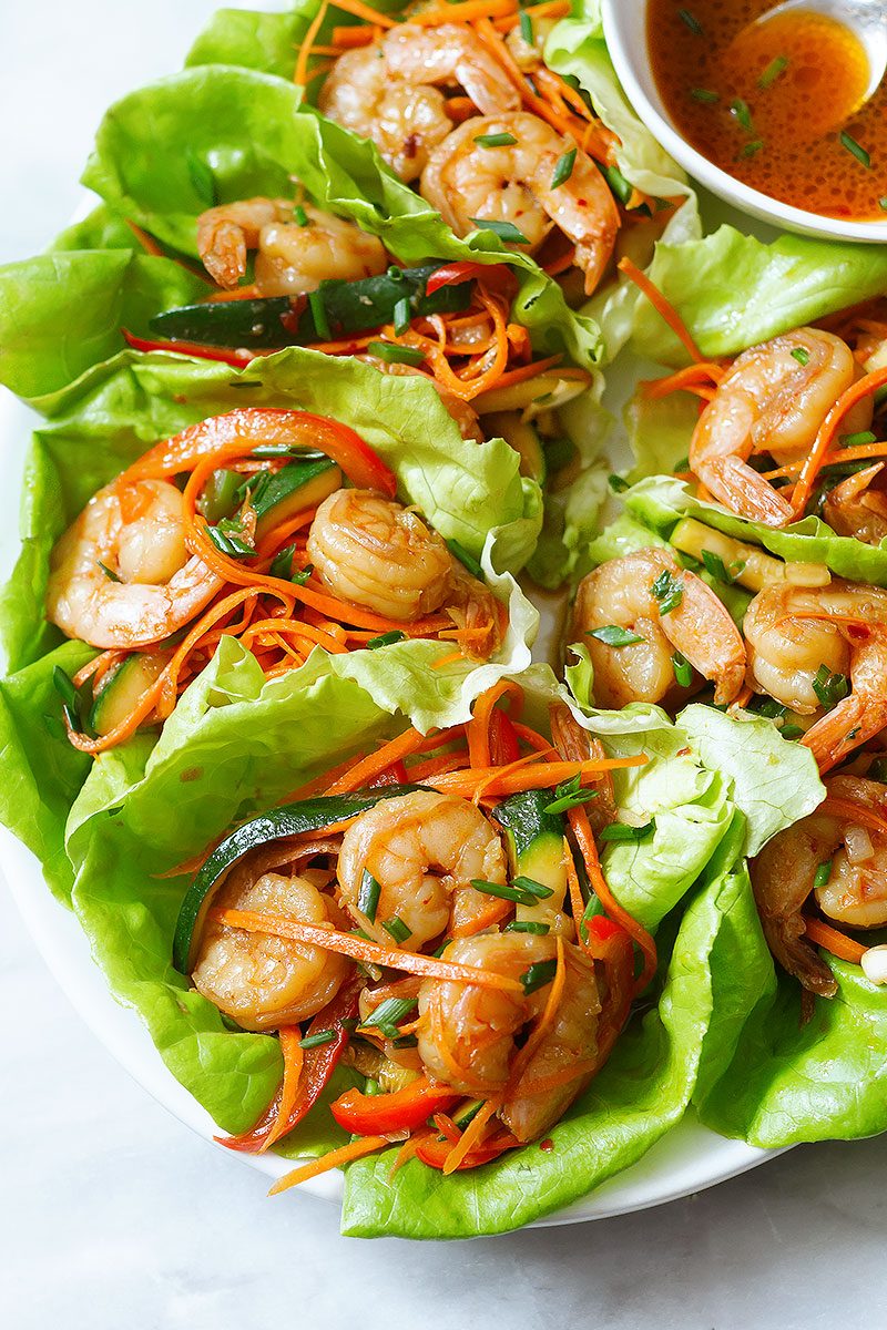 Asian-Inspired Shrimp Lettuce Wraps with Ginger-Soy Sauce