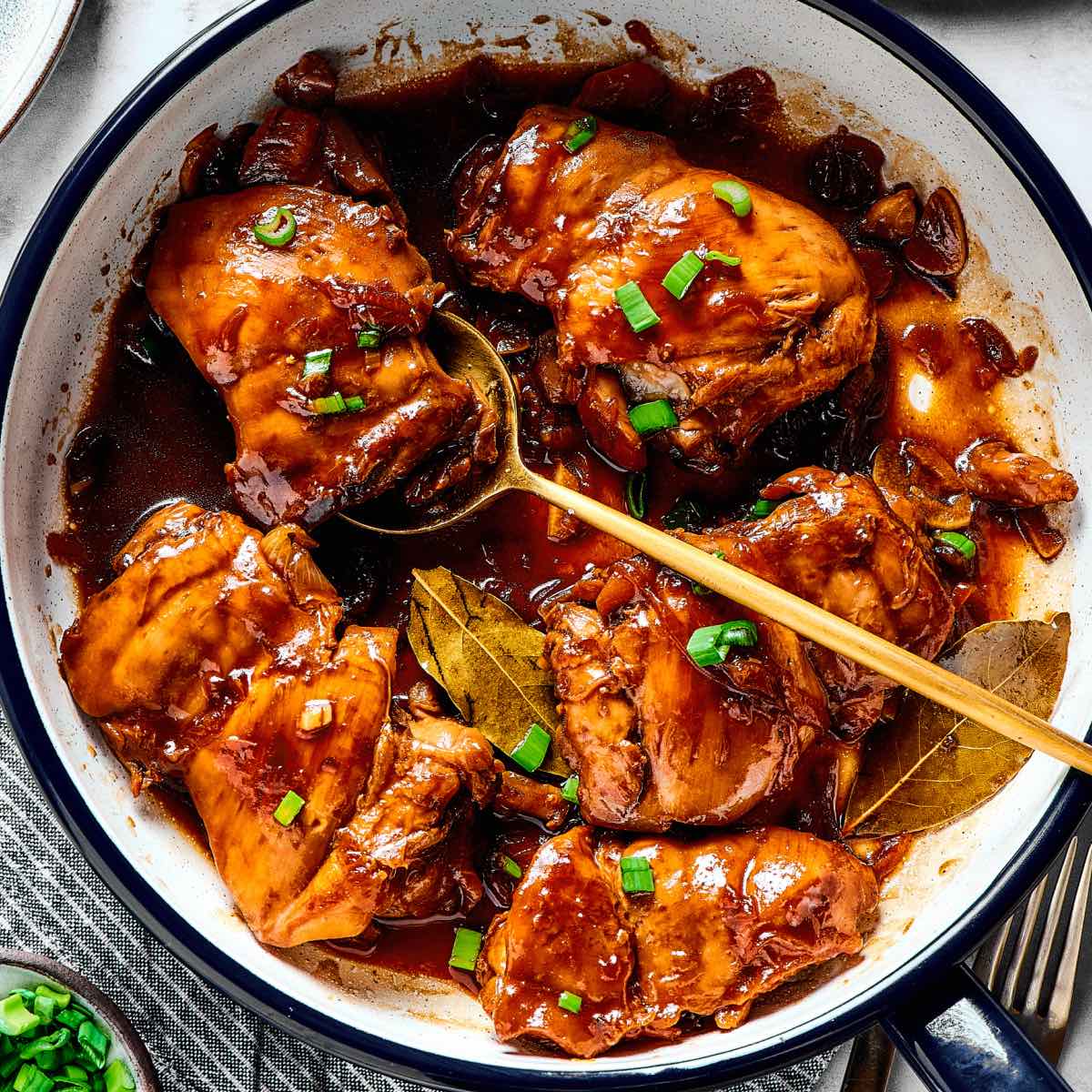 Sautéed Chicken Adobo with Coconut Vinegar and Bay Leaves