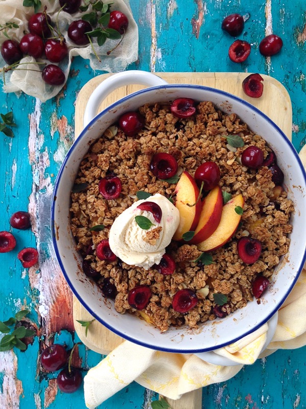 Pan-Fried Peach and Cherry Fruit Crisp