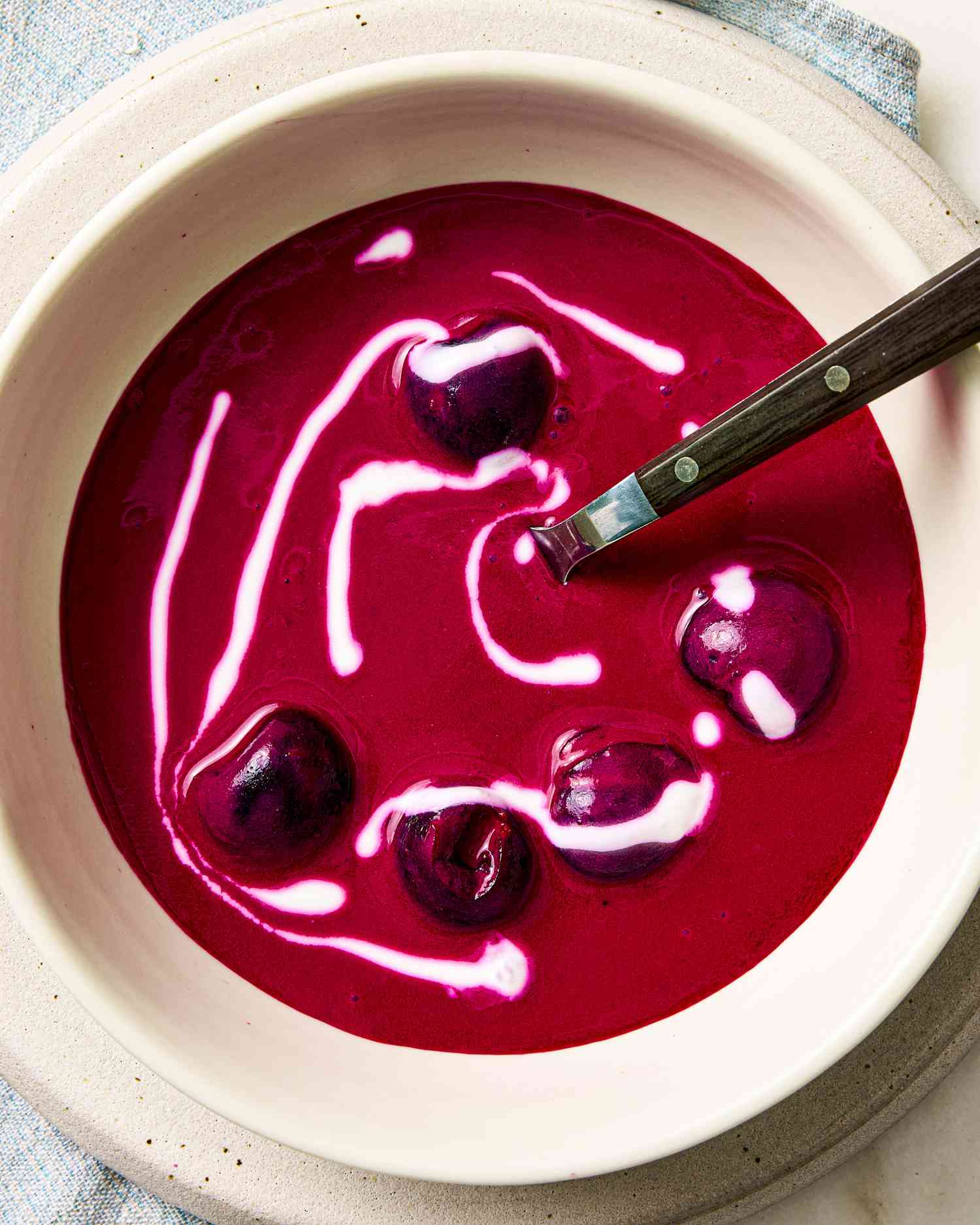 Cold Beet and Horseradish Soup with Sour Cream Swirl
