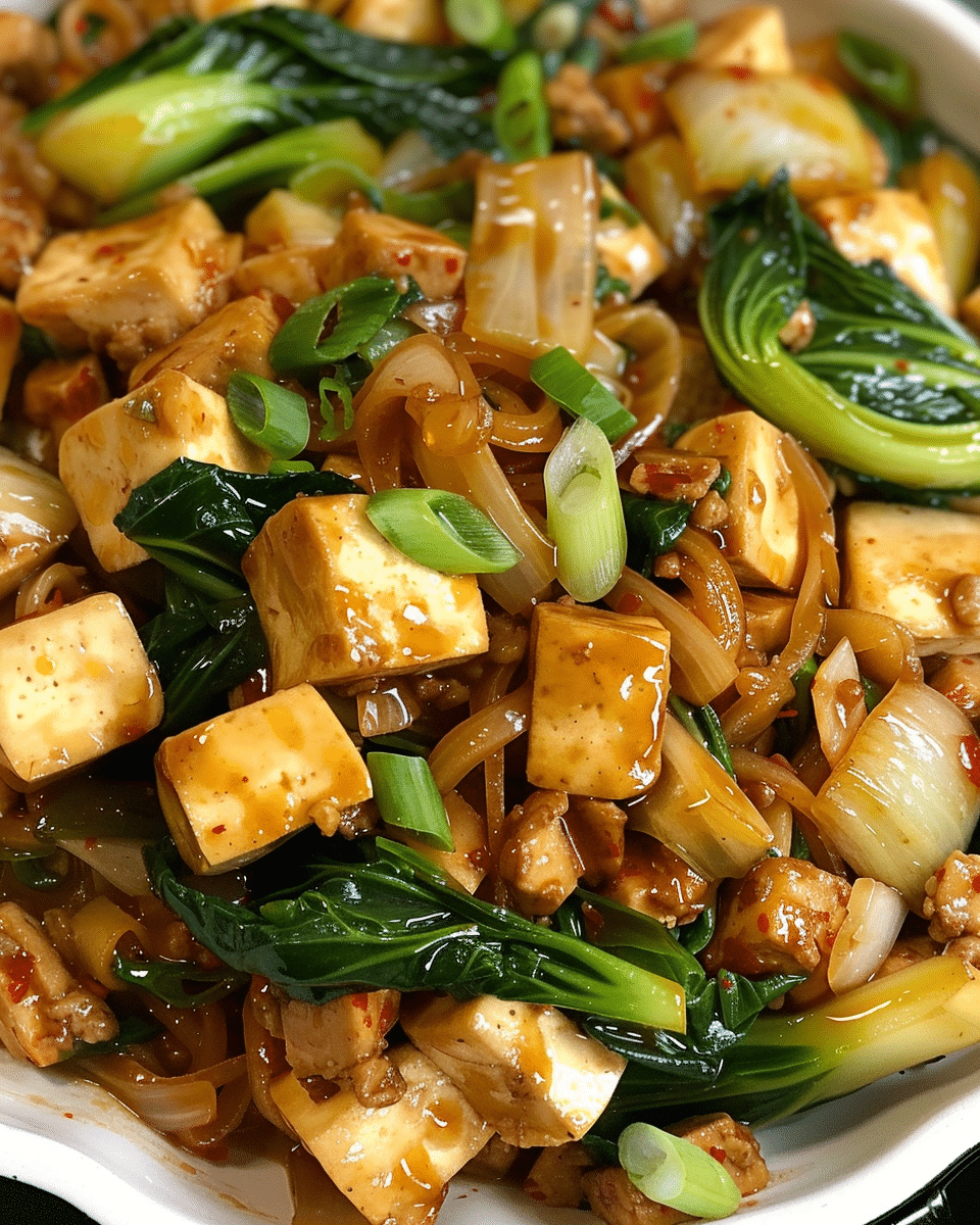 Stir-Fried Spicy Tofu with Garlic and Bok Choy