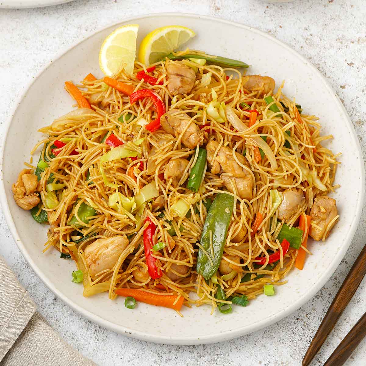 Stir-Fried Chicken Pancit with Mixed Rice and Egg Noodles