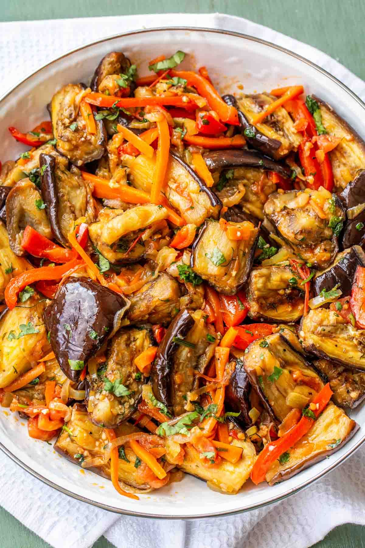 Roasted Eggplant and Charred Pepper Salad with Tahini Dressing