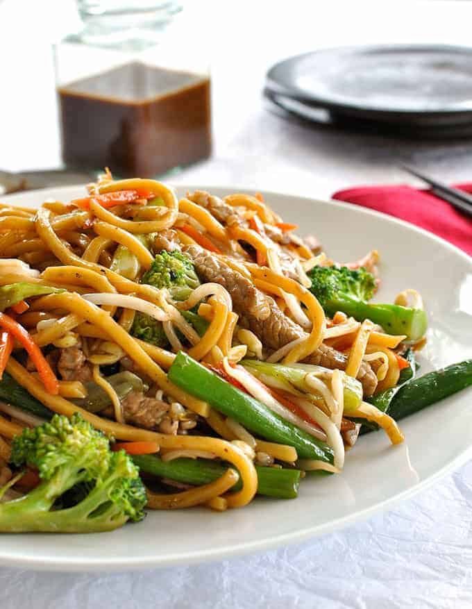 Stir-Fried Noodles with Charred Vegetables and Miso Glaze