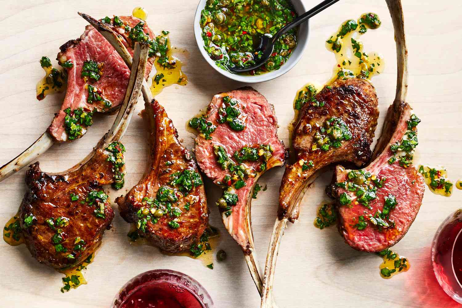 Tertiary Spice-Rubbed Lamb Chops with Quaternary Herb Sauce
