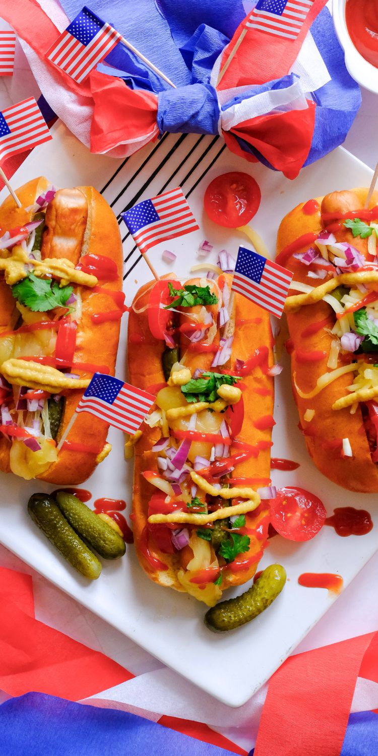 Quick 4th of July Hot Dog Skewers with Red, White, and Blue Slaw