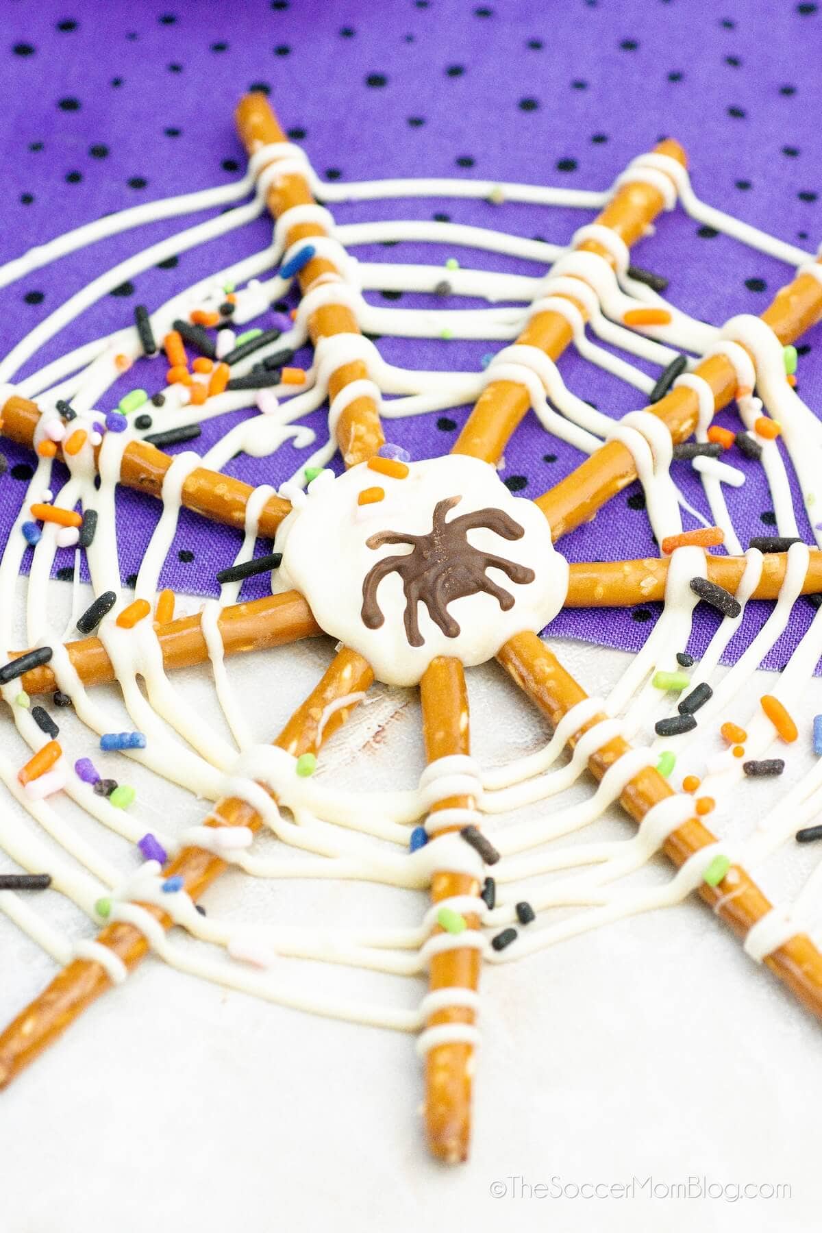 Spooky Spiderweb Hot Chocolate Bombs with White Chocolate Drizzle