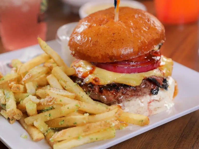 Triple-Stack Grill Burger with Hot Dog and Bacon