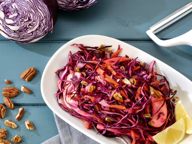 Red Cabbage and Apple Coleslaw with Olive Oil Dressing