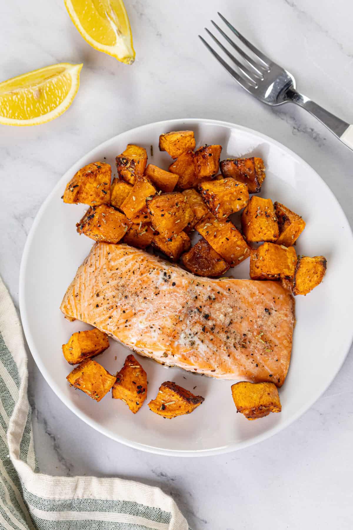 Electrolyte-Boosted Salmon with Roasted Sweet Potatoes