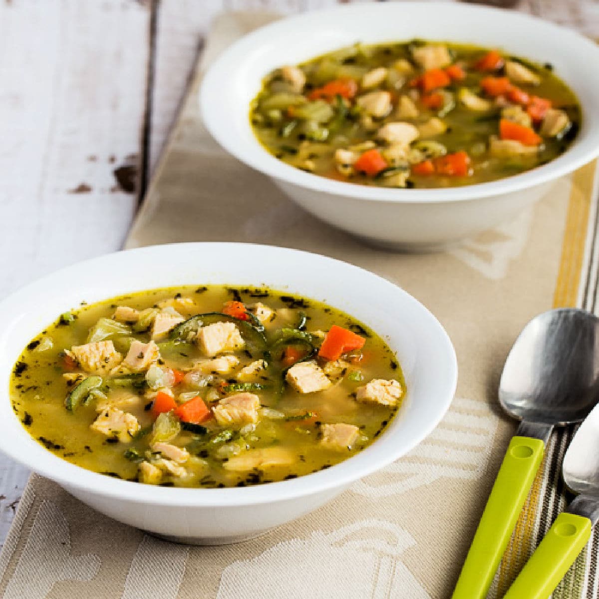 Sautéed Turkey and Vegetable Soup with Zucchini Noodles