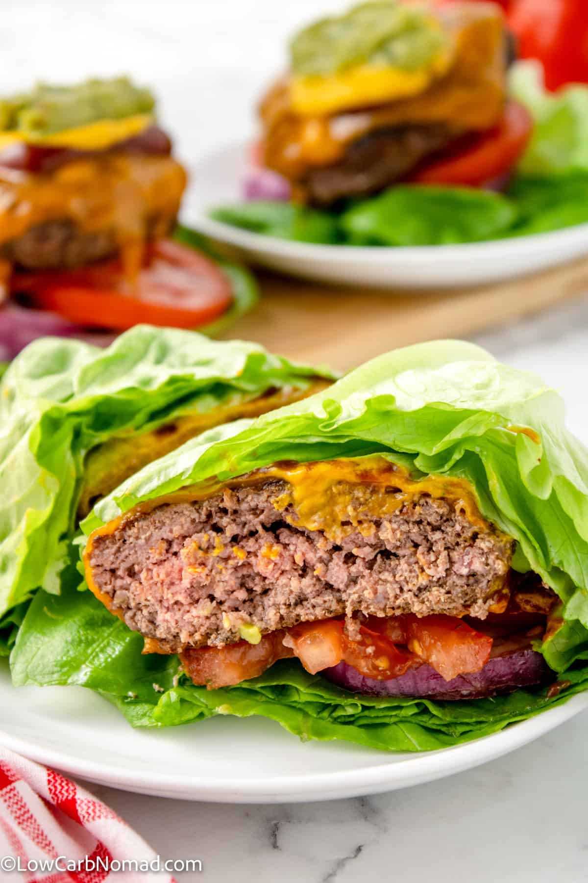 Layered Triple Protein Burger Dog Lettuce Wraps