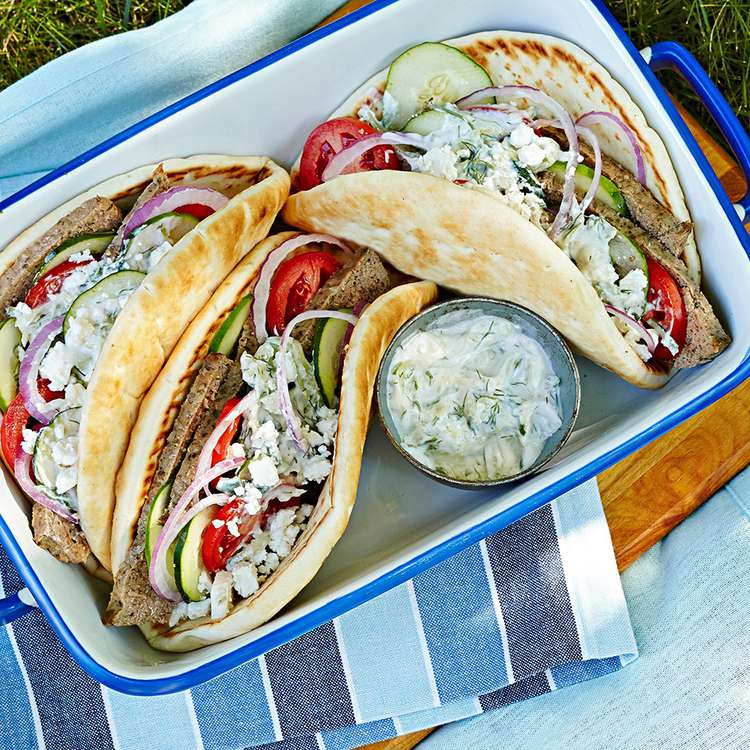 Beef Gyro Wraps with Tzatziki and Pickled Onions