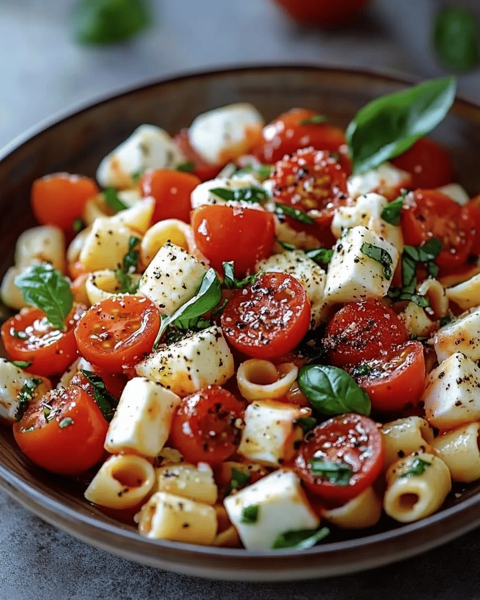 Italian Caprese Pasta Salad with Basil Vinaigrette