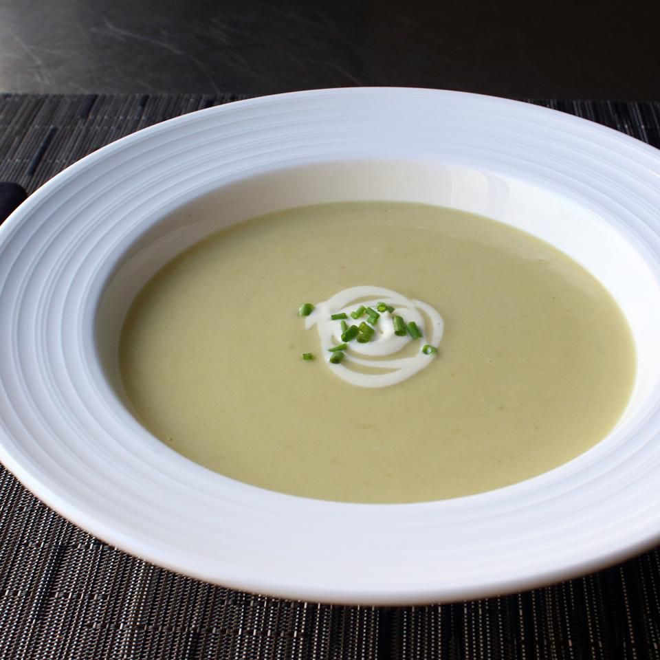 Steamed Welsh Leek and Potato Soup with Chive Cream