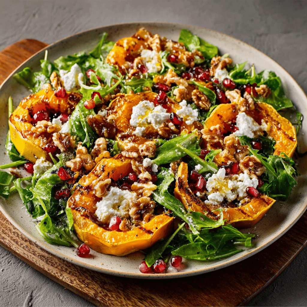 Roasted Macadamia and Wattleseed Pumpkin Salad with Finger Lime Dressing