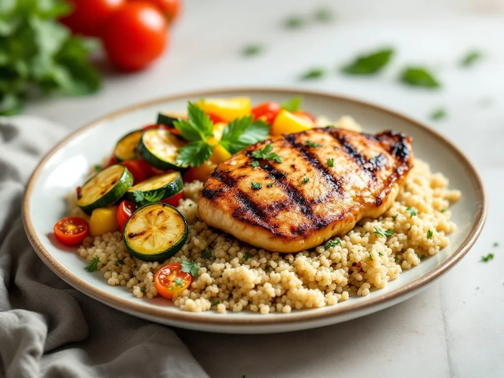 Pan-Seared Chicken Breast with Quinoa and Roasted Vegetables