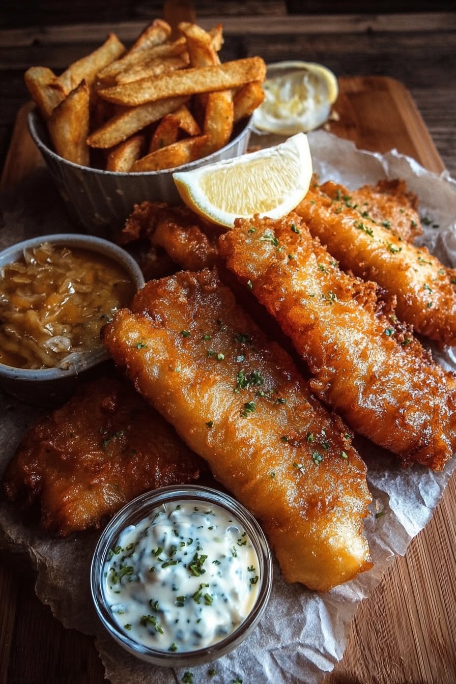Classic British Fish and Chips with Tartar Sauce