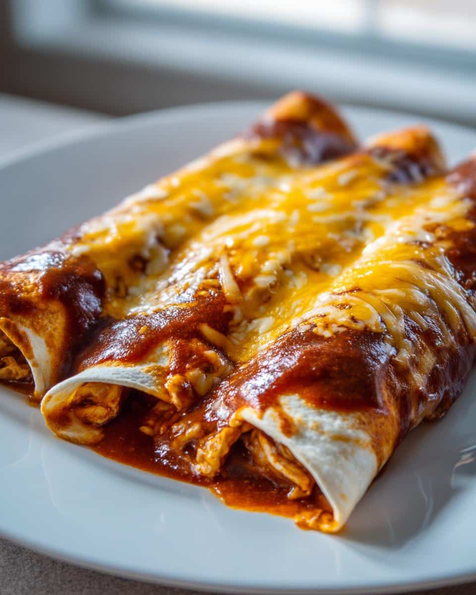 Homemade Chicken Enchiladas with Red Chili Sauce