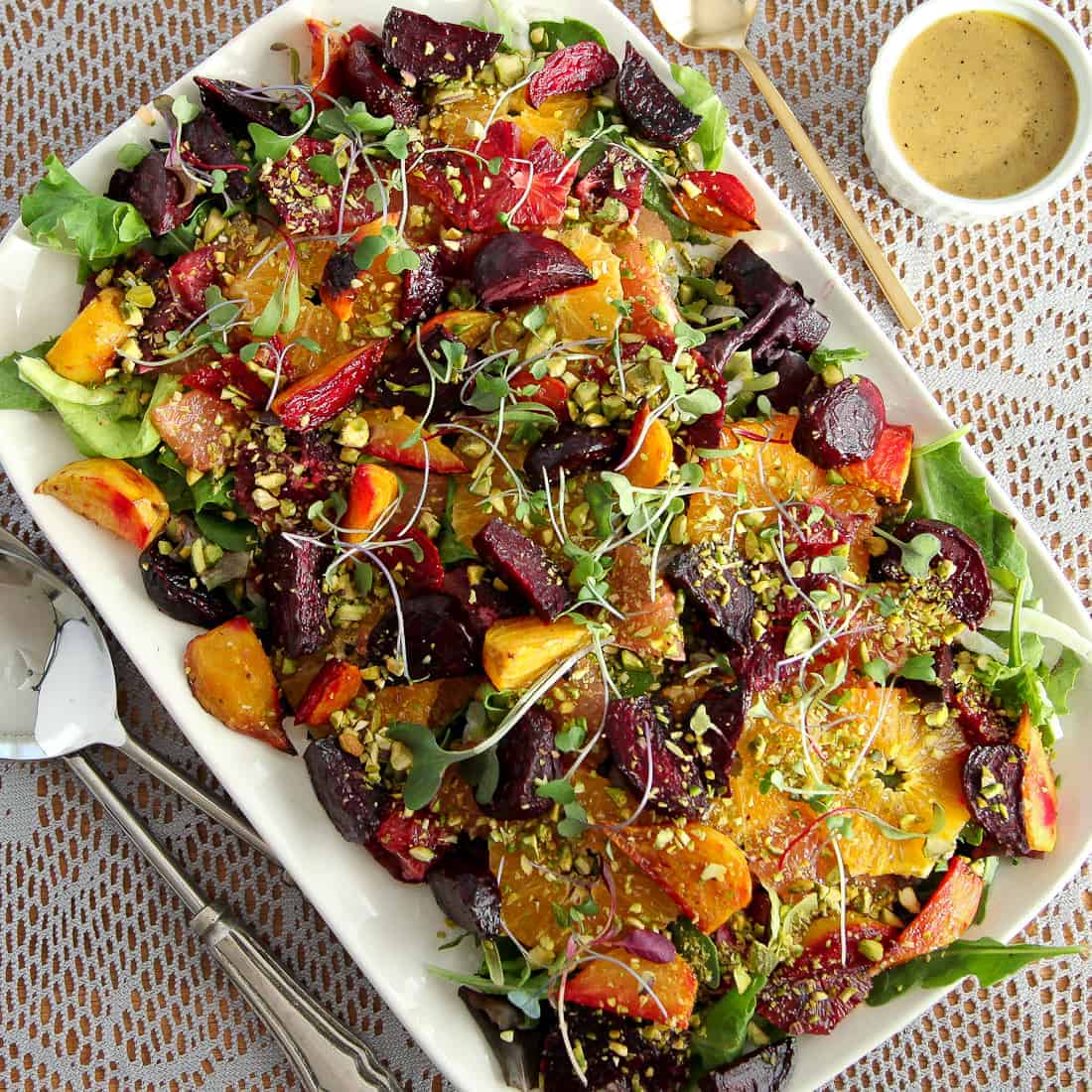 Roasted Veggie and Beetroot Salad with Finger Lime Dressing