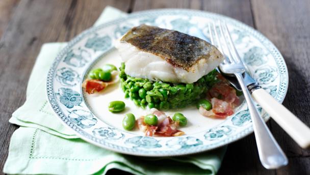 Pan-Fried Cod with Mushy Peas and Minted Butter