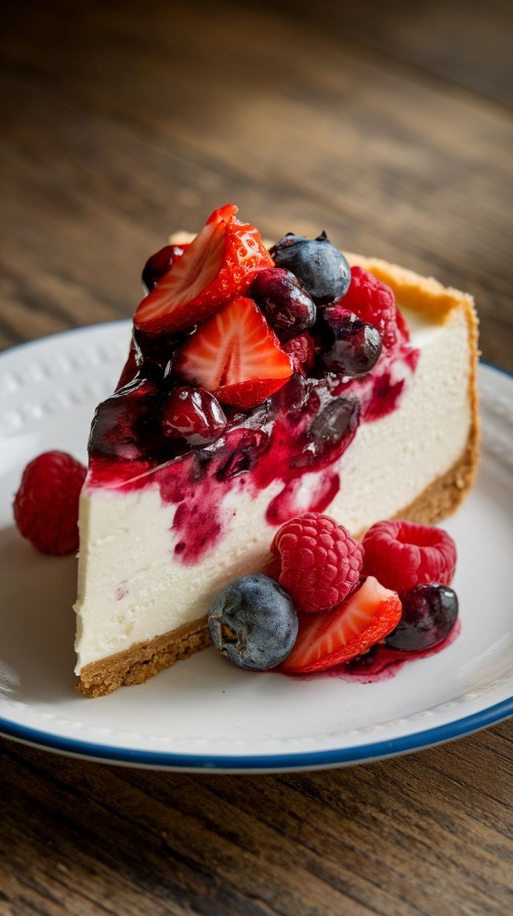 Baked Gluten-Free Cheesecake with Mixed Berry Compote