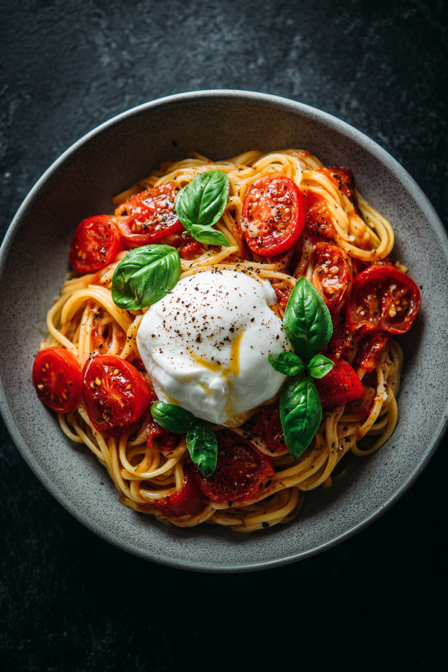 Artisanal Italian Pasta with Texas Tomatoes and Burrata