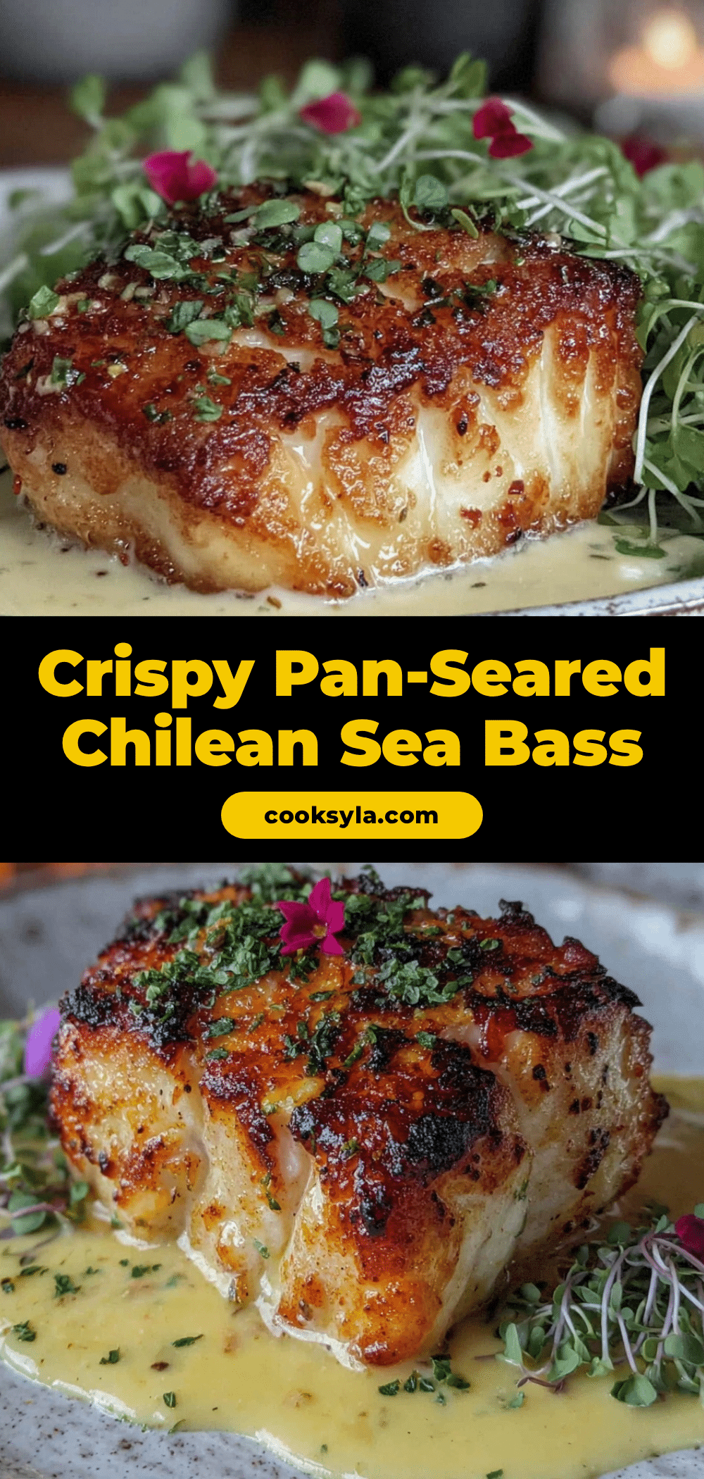 Pan-Seared Sea Bass with Pea Purée and Crispy Bacon