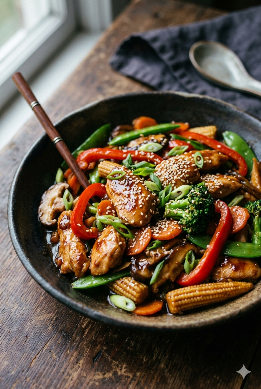 Leghorn Chicken and Vegetable Stir-Fry with Ginger-Soy Glaze