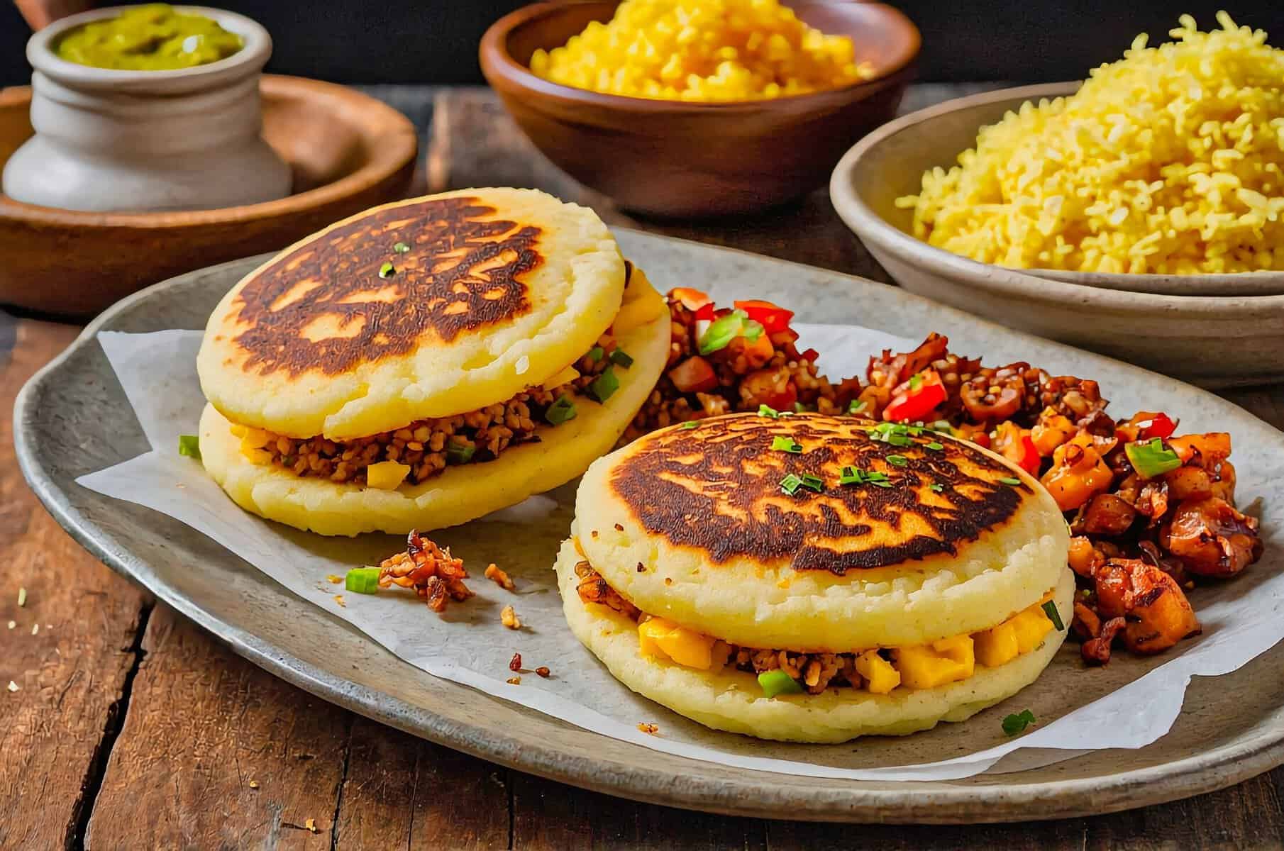 Pan-Fried Arepas with Shredded Beef and Avocado Salsa